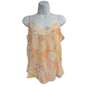 Ann Taylor LOFT Womens Orange Floral Lace Accent Camisole Sleeveless Top Size 14